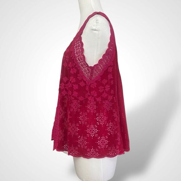 Johnny Was Relaxed Bubble Tank Top Size S Magenta Pink Boho Floral Embroidered - Picture 2 of 7